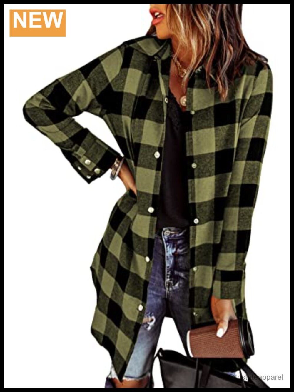 Women's Plaid Flannel Shacket Jacket Button Down Long Sleeve
